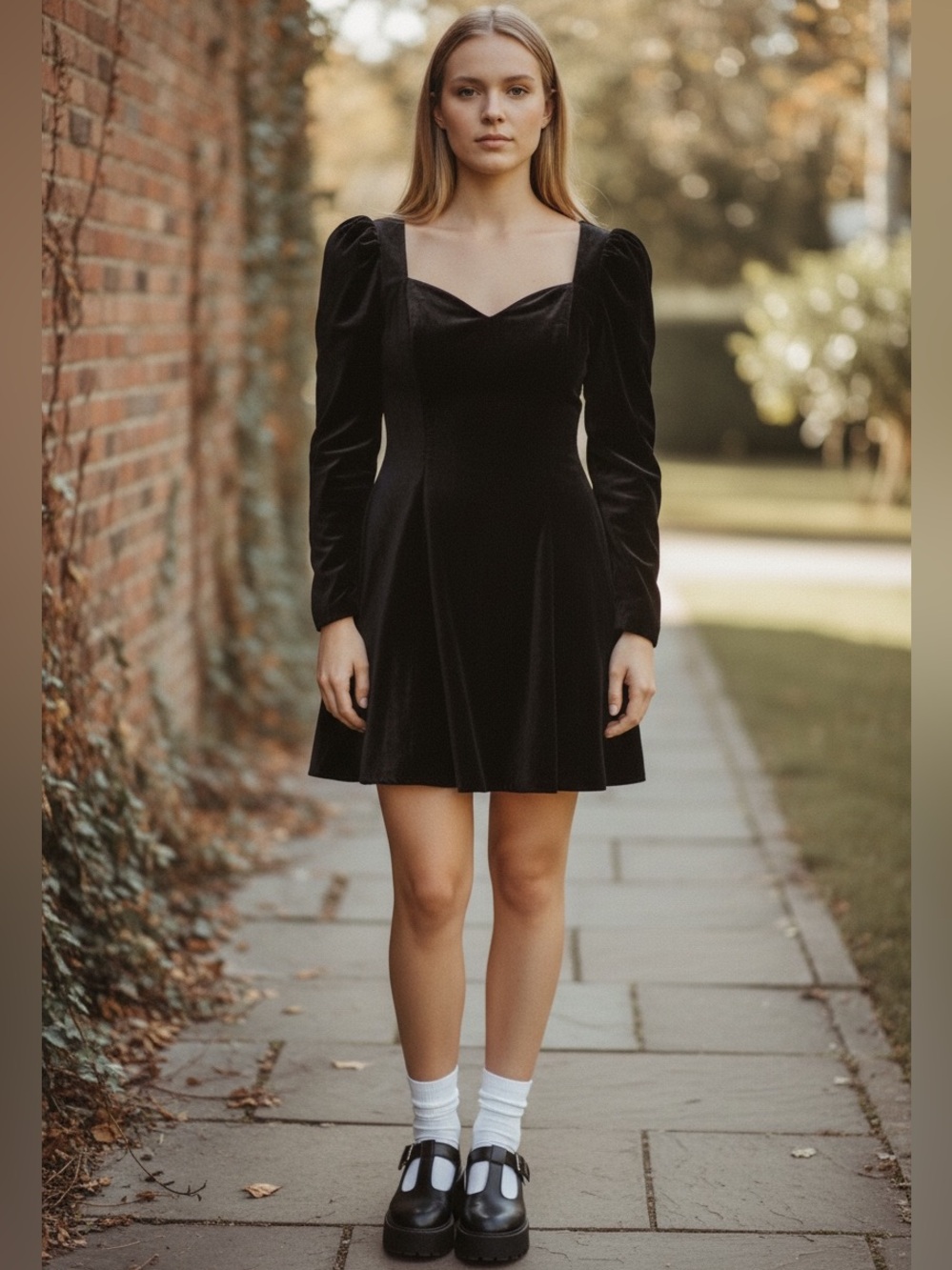NEW 90s Jump Apparel Co. Black Velvet Long-Sleeve Fit & Flare Dress DEADSTOCK